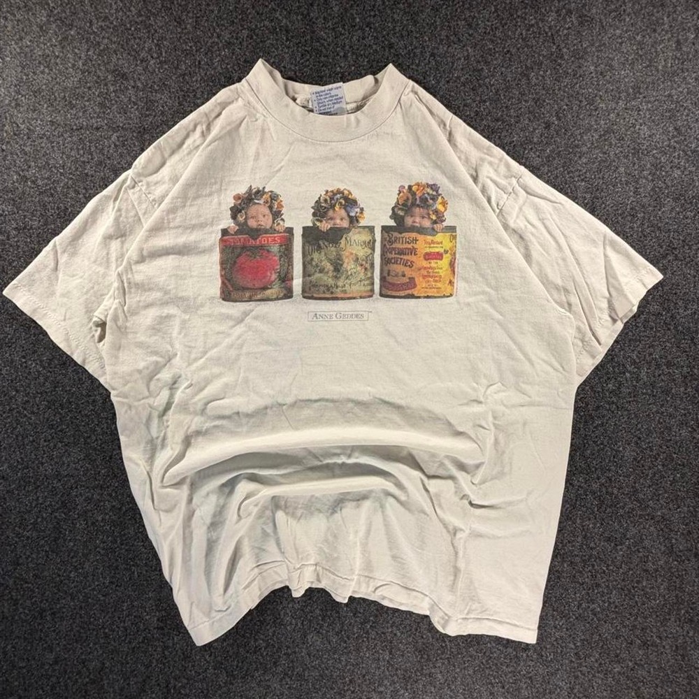 Vintage 90s Anne Geddes Tin Can Babies Graphic T Shirt XL All Sport USA Tee